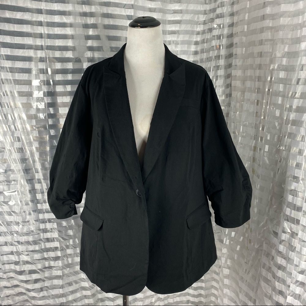 Torrid One Button Black Blazer Ruched 3/4 Sleeve